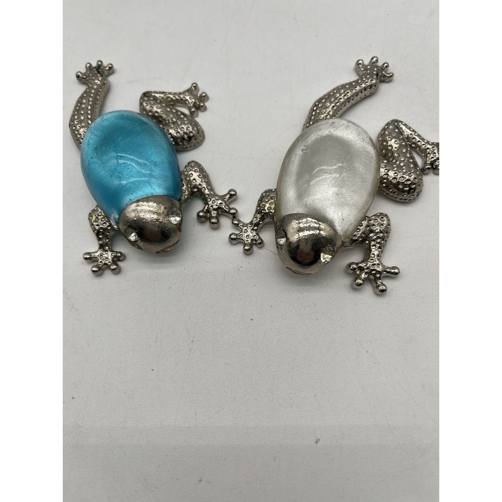 New metal Frog paper weights 3.5"set Of 2  blue And White